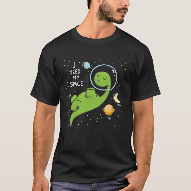 Camiseta Preciso de Espaço, Dinossauro Divertido Espaço, As (Frente)