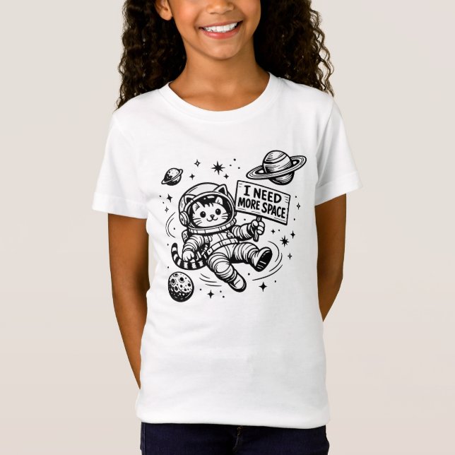 Camiseta Preciso de Mais Espaço Gato Astronauta Engraçado (Frente)