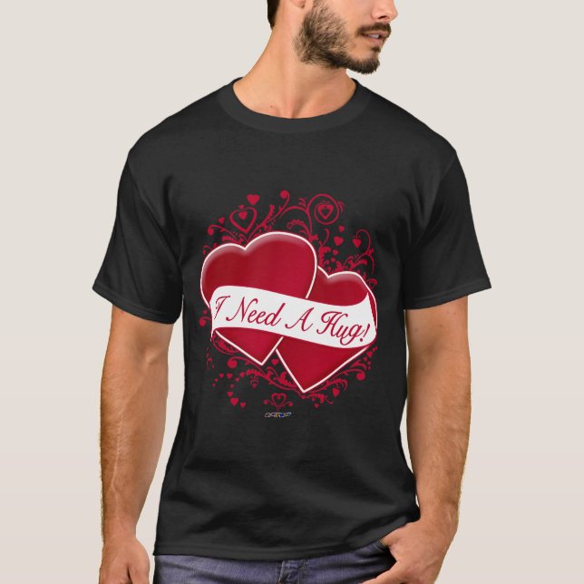 Camiseta Preciso De Um Abraço! Corações Vermelhos (Frente)