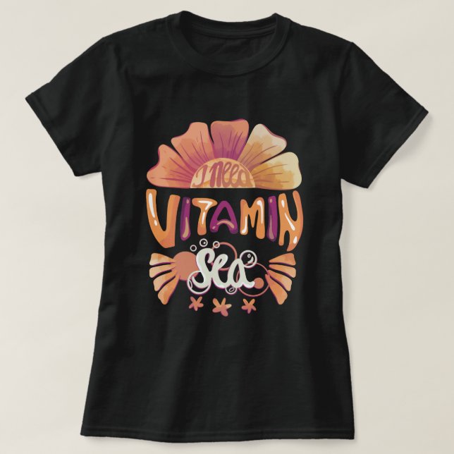 Camiseta Preciso Do Mar De Vitamina: Fuga Solar Com Mão (Frente do Design)