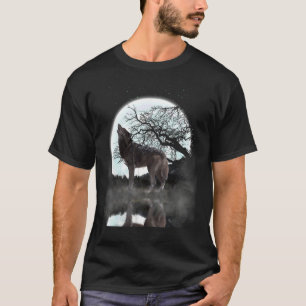 Camiseta Predador Uivando Vida Selvagem Animal Luz da Lua C