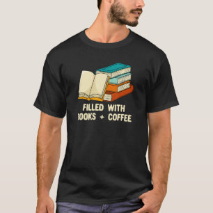 Camiseta Preenchido com Livros e Café Felicidade Lendo Pos