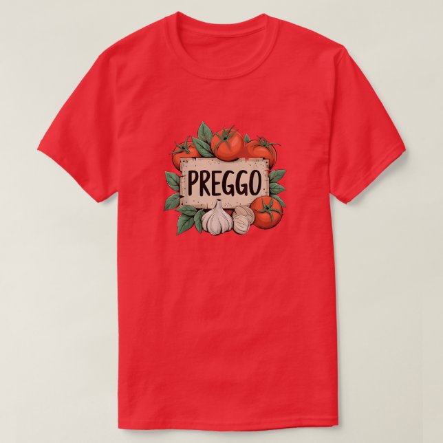 Camiseta Preggo Sauce Costume Pregnancy Announcement Prego (Frente do Design)
