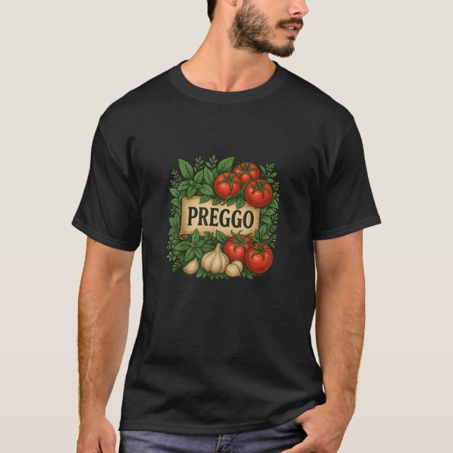Camiseta Preggo Sauce Costume Pregnancy Announcement Prego  (Frente)