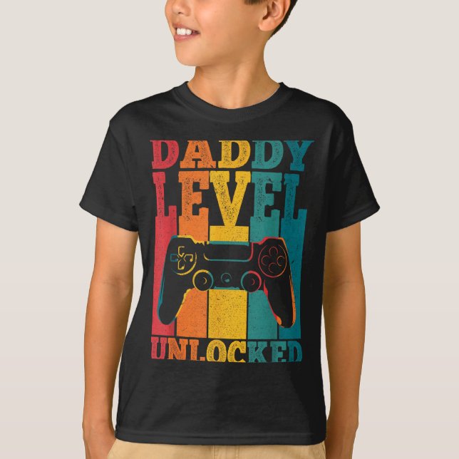Camiseta Pregnancy Announcement Dad Level Unlocked New Dadd (Frente)