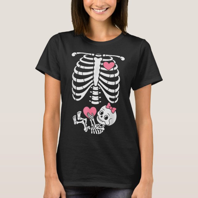 Camiseta Pregnancy Skeleton Girl Baby Rib Cage Belly Bump H (Frente)