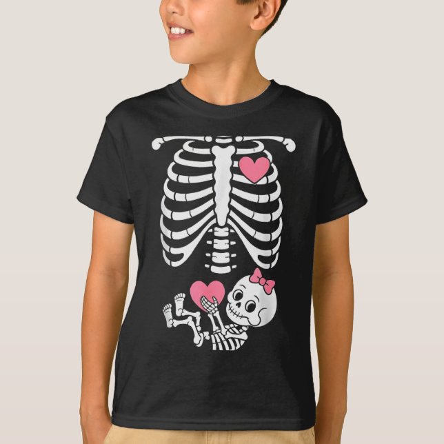 Camiseta Pregnancy Skeleton Girl Baby Rib Cage Belly Bump H (Frente)