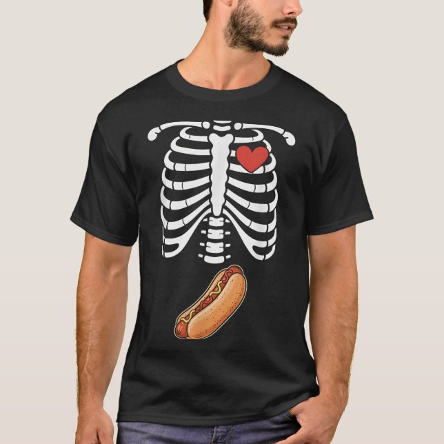 Camiseta Pregnancy Skeleton Hotdog Belly Bump Rib Cage Hall (Frente)