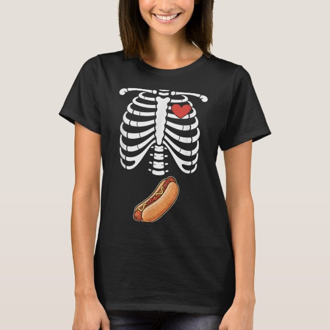 Camiseta Pregnancy Skeleton Hotdog Belly Bump Rib Cage Hall (Frente)