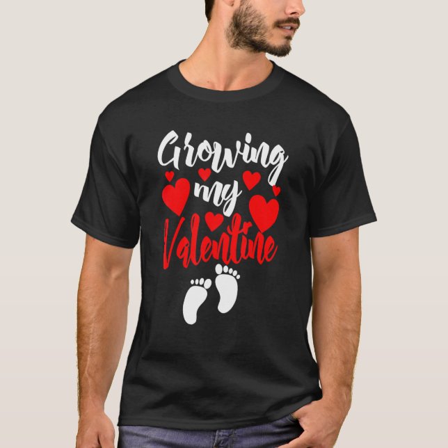 Camiseta Pregnancy Valentine's Day T Shirt Growing My Valen (Frente)