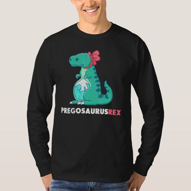 Camiseta Pregosaurus Rex Dinossauro Anúncio de Gravidez 1 (Frente)