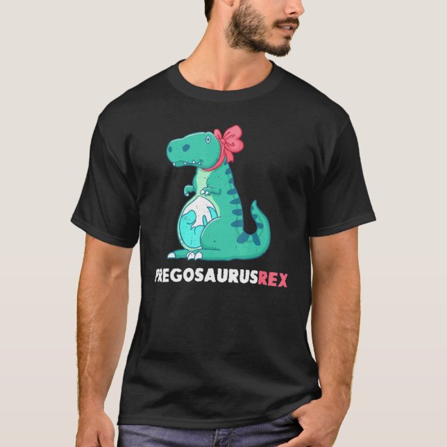 Camiseta Pregosaurus Rex Dinossauro Anúncio de Gravidez 1 (Frente)