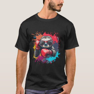 Camiseta Preguiça Boxeadora Com Luvas de Boxe Kickboxing En