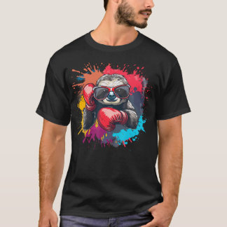 Camiseta Preguiça Boxeadora Com Luvas de Boxe Kickboxing En