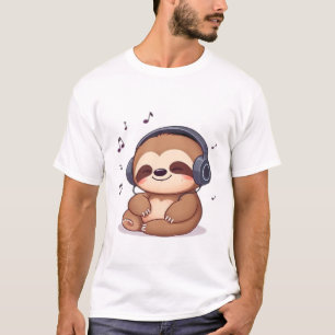 Camiseta Preguiça Chibi com Fones de Ouvido � Fofa Kawaii R