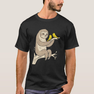 Camiseta Preguiça Com Pássaros Cena Relaxada Da Natureza