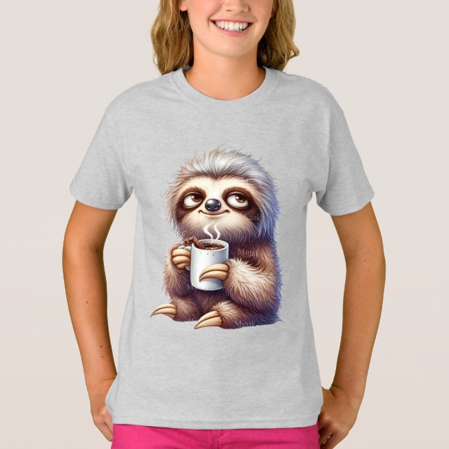 Camiseta Preguiça com uma xícara de café (Frente)