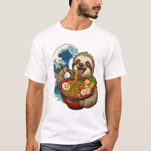 Camiseta Preguiça Comendo Ramen Japonês