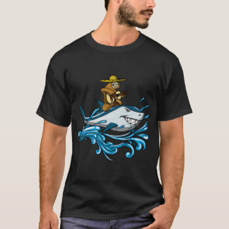 Camiseta Preguiça Cowboy Montando Tubarão