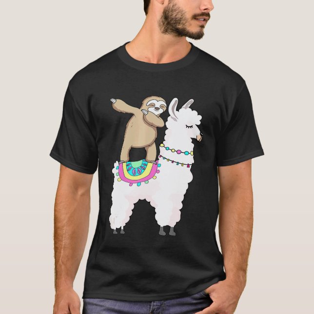 Camiseta Preguiça Dabbing com Lhama BFF Fofa Combinando (Frente)