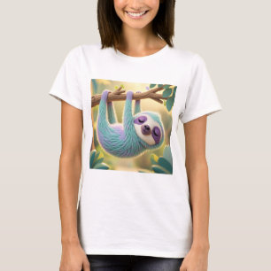 Camiseta preguiça de desenho pendurada de cabeça para baixo
