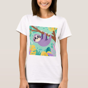 Camiseta preguiça de desenho pendurada de cabeça para baixo