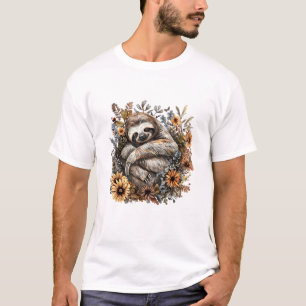 Camiseta Preguiça Dormindo Floral Preguiça Sonolenta Cochil