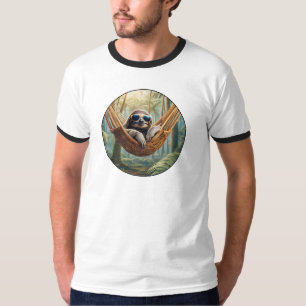 Camiseta Preguiça engraçada com óculos de sol em uma rede