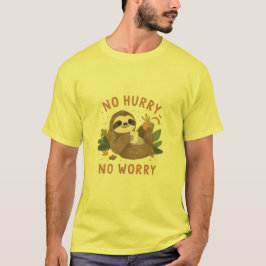 Camiseta Preguiça Engraçada “Sem Pressa Sem Preocupação” Bi
