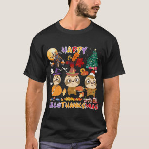 Camiseta Preguiça Feliz Hallothanksmas Engraçado Dia das Br