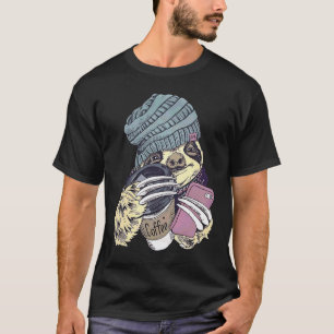 Camiseta Preguiça Fofa Com Chapéu Beanie Café e Telefone An