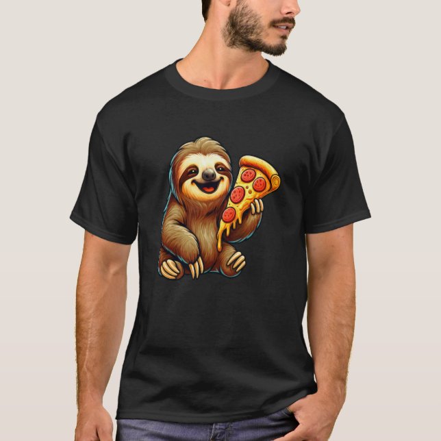 Camiseta Preguiça Fofa Comendo Pizza (Frente)