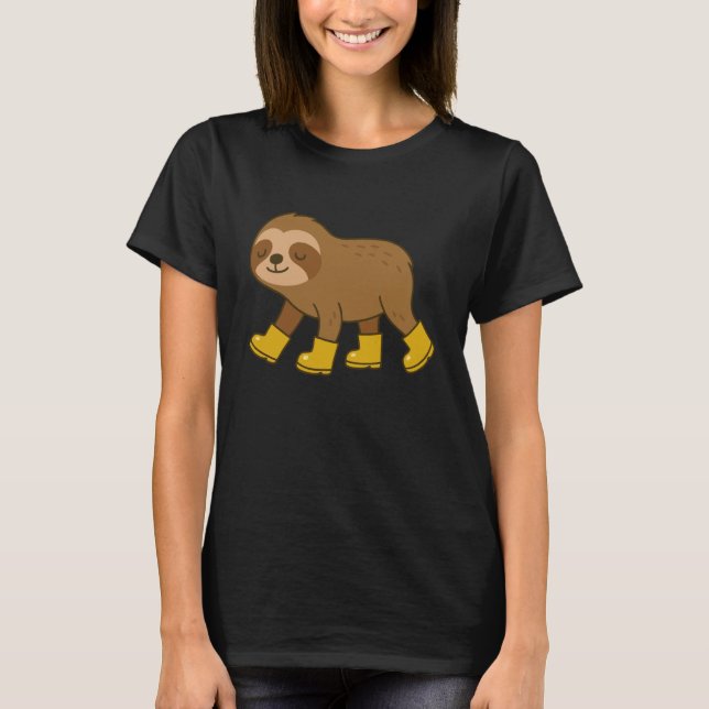 Camiseta Preguiça Fofa de Botas de Chuva (Frente)