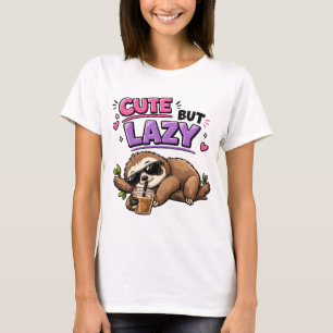 Camiseta Preguiça fofa mas preguiçosa com café gelado