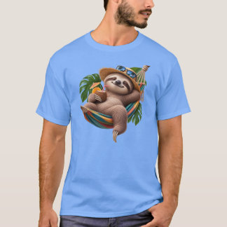 Camiseta Preguiça Fofa Relaxando em uma Rede – Férias Tropi