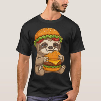 Camiseta Preguiça Fofa Segurando Cheeseburger
