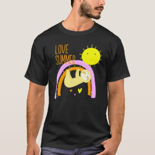 Camiseta Preguiça Fofa Segurando Corações de Amor do Sol Ar