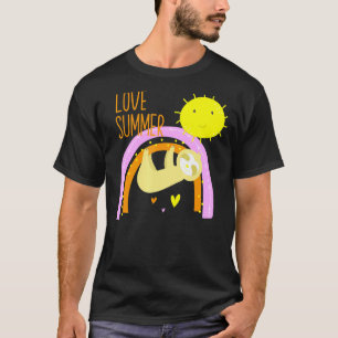 Camiseta Preguiça Fofa Segurando Corações de Amor do Sol Ar