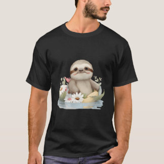 Camiseta Preguiça Fofa Tomando Banho No Lago Natação R
