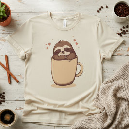 Camiseta Preguiça Latte. Preguiça de Café Fofo, Manhã Pregu