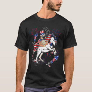 Camiseta Preguiça Montando Cavalo Fogueira Bandeira America