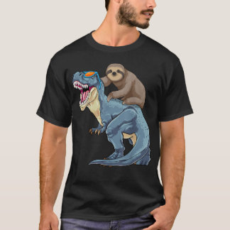 Camiseta Preguiça montando dinossauro T-Rex Animal Preguiço