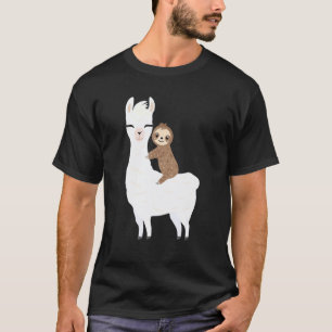 Camiseta Preguiça Montando Lhama Animal Fofo Para Crianças