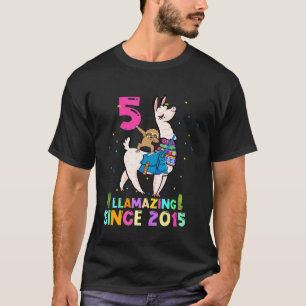 Camiseta Preguiça Montando Llama Incrível 5 Anos de Idade 5