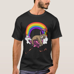 Camiseta Preguiça Montando Pássaro Flamingo