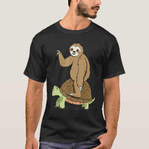 Camiseta Preguiça Montando Tartaruga  Engraçado  Preguiçoso