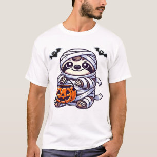 Camiseta Preguiça Múmia de Halloween Infantil Feminino Masc
