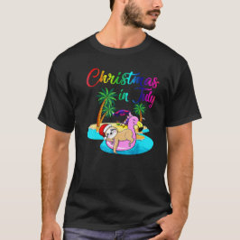 Camiseta Preguiça no Natal Flamingo em julho