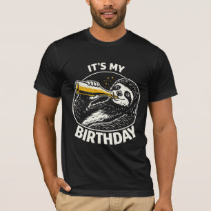 Camiseta Preguiça que Bebe Devagar É Meu Aniversário