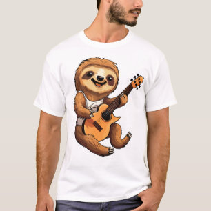 Camiseta Preguiça Segurando Guitarra Chapéu de Papai Noel